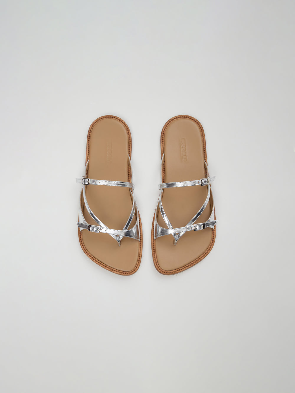 Ria Thong Straps Sandals in Metallic Silver Leather