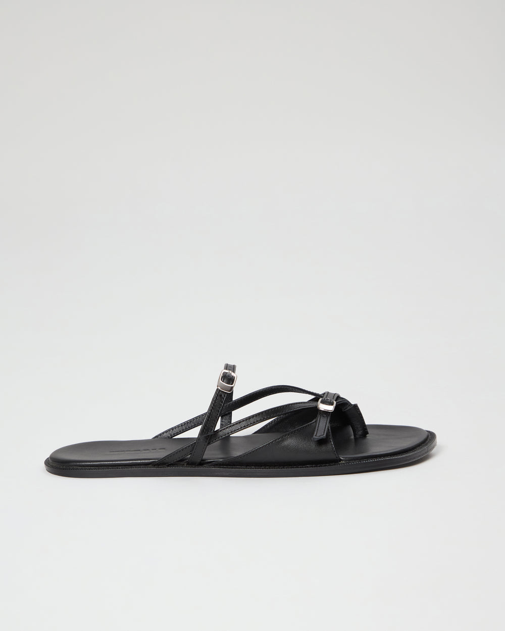 Ria Thong Straps Sandals in Black Leather