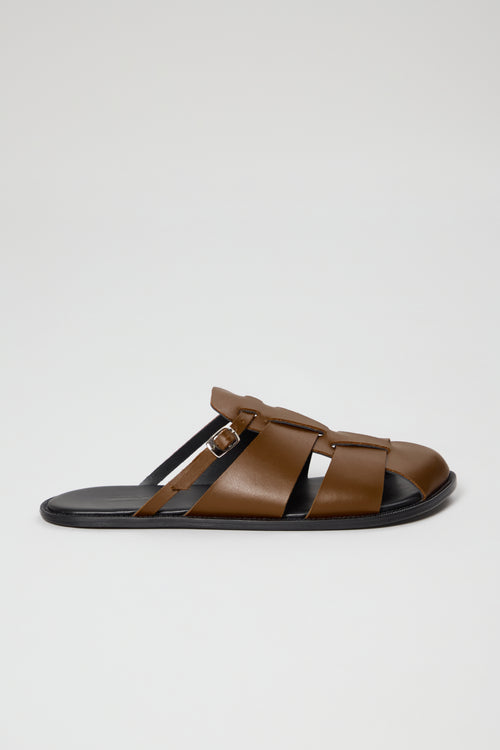 Astrid Fisherman Slippers in Dark Pecan Leather