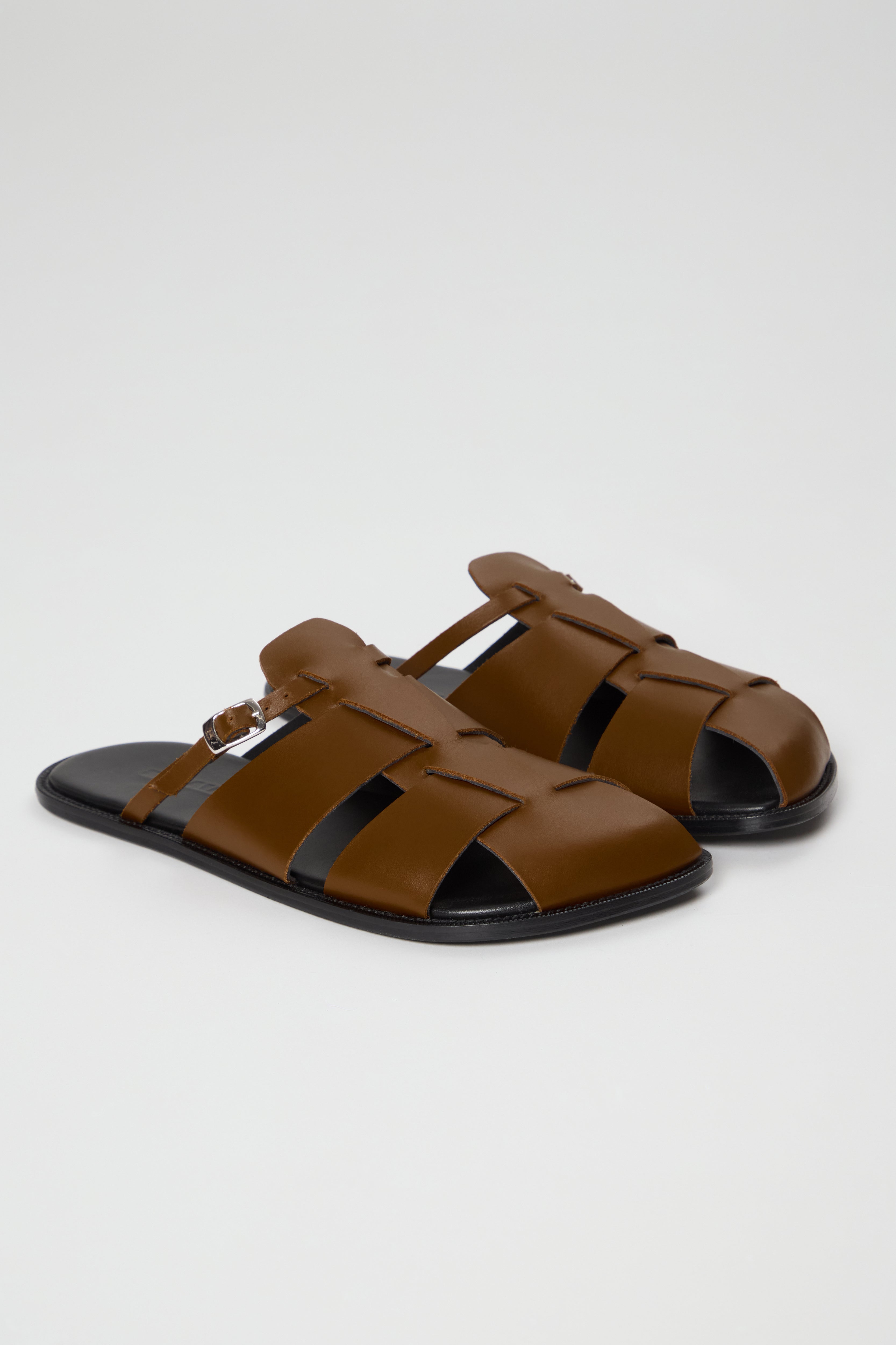 Astrid Fisherman Slippers in Dark Pecan Leather
