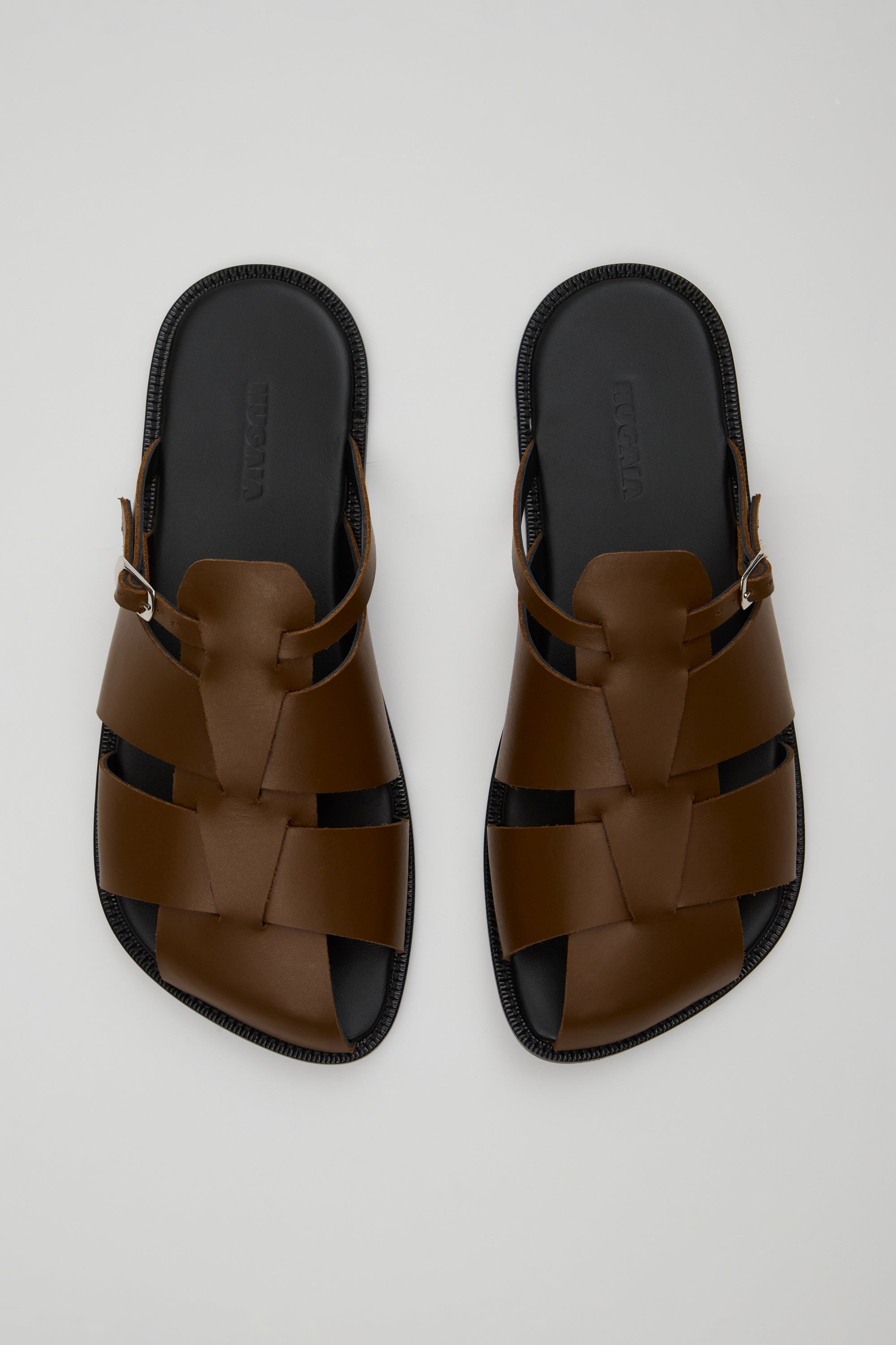 Astrid Fisherman Slippers in Dark Pecan Leather
