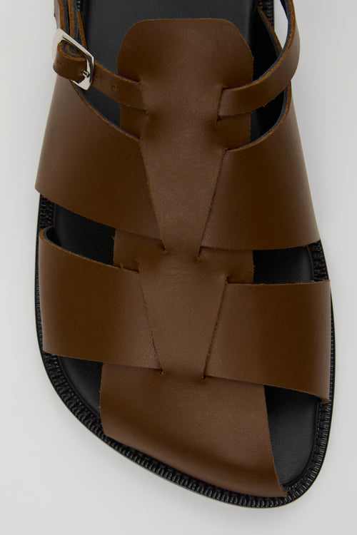 Astrid Fisherman Slippers in Dark Pecan Leather