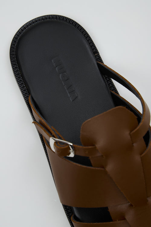 Astrid Fisherman Slippers in Dark Pecan Leather