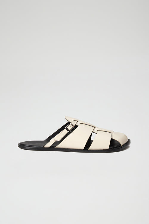 Astrid Fisherman Slippers in Chalk Leather