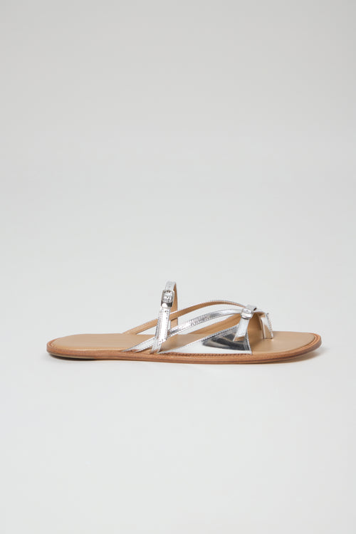 Ria Thong Straps Sandals in Metallic Silver Leather