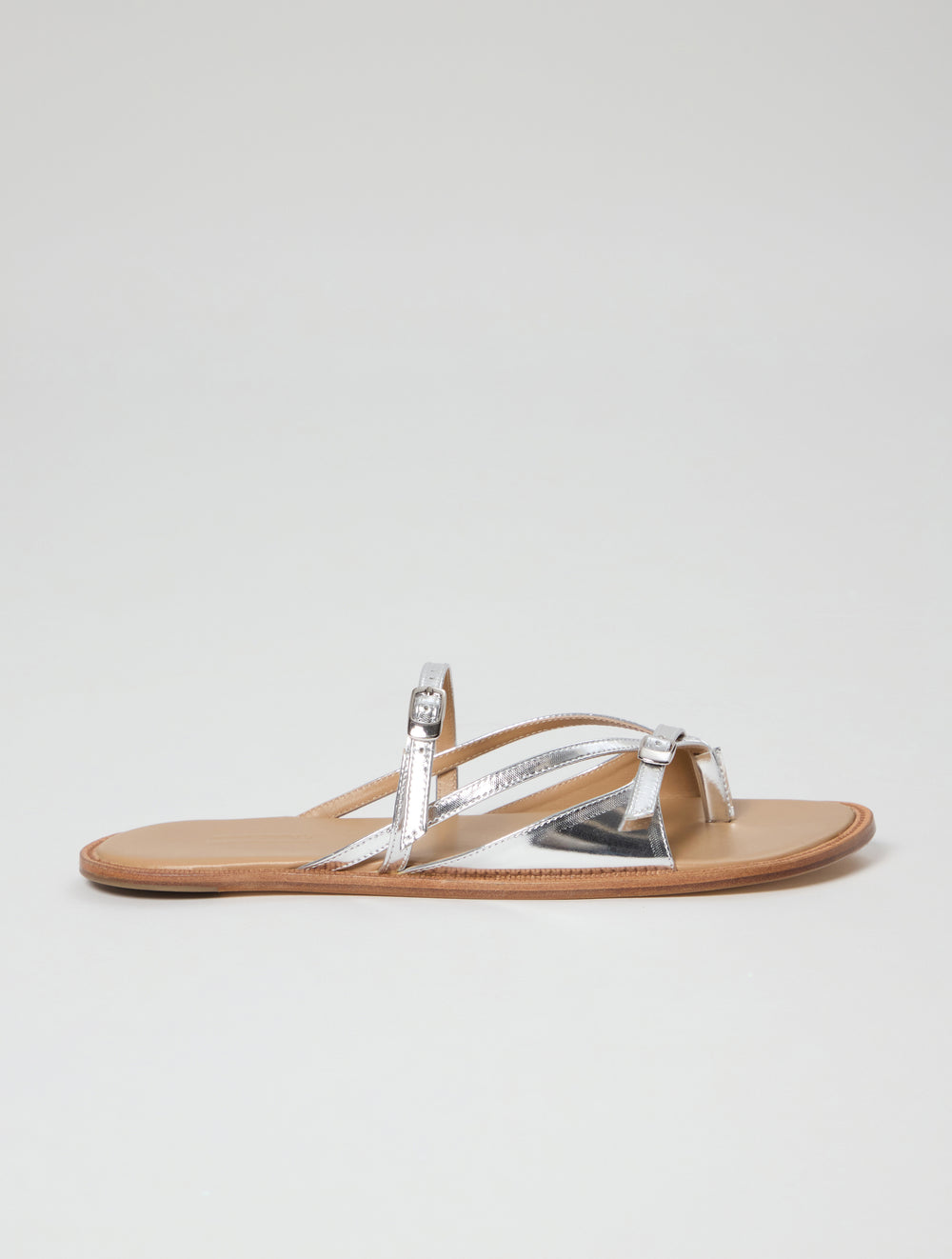 Ria Thong Straps Sandals in Metallic Silver Leather