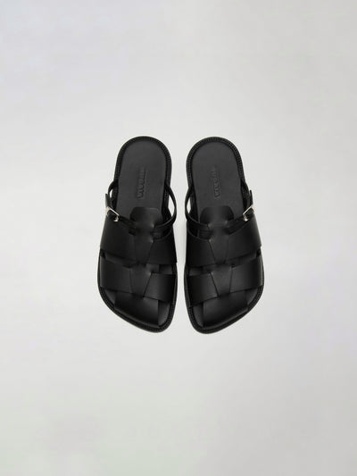 Astrid Fisherman Slippers in Black Leather