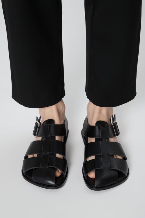 Khady Fisherman Sandals in Black Leather