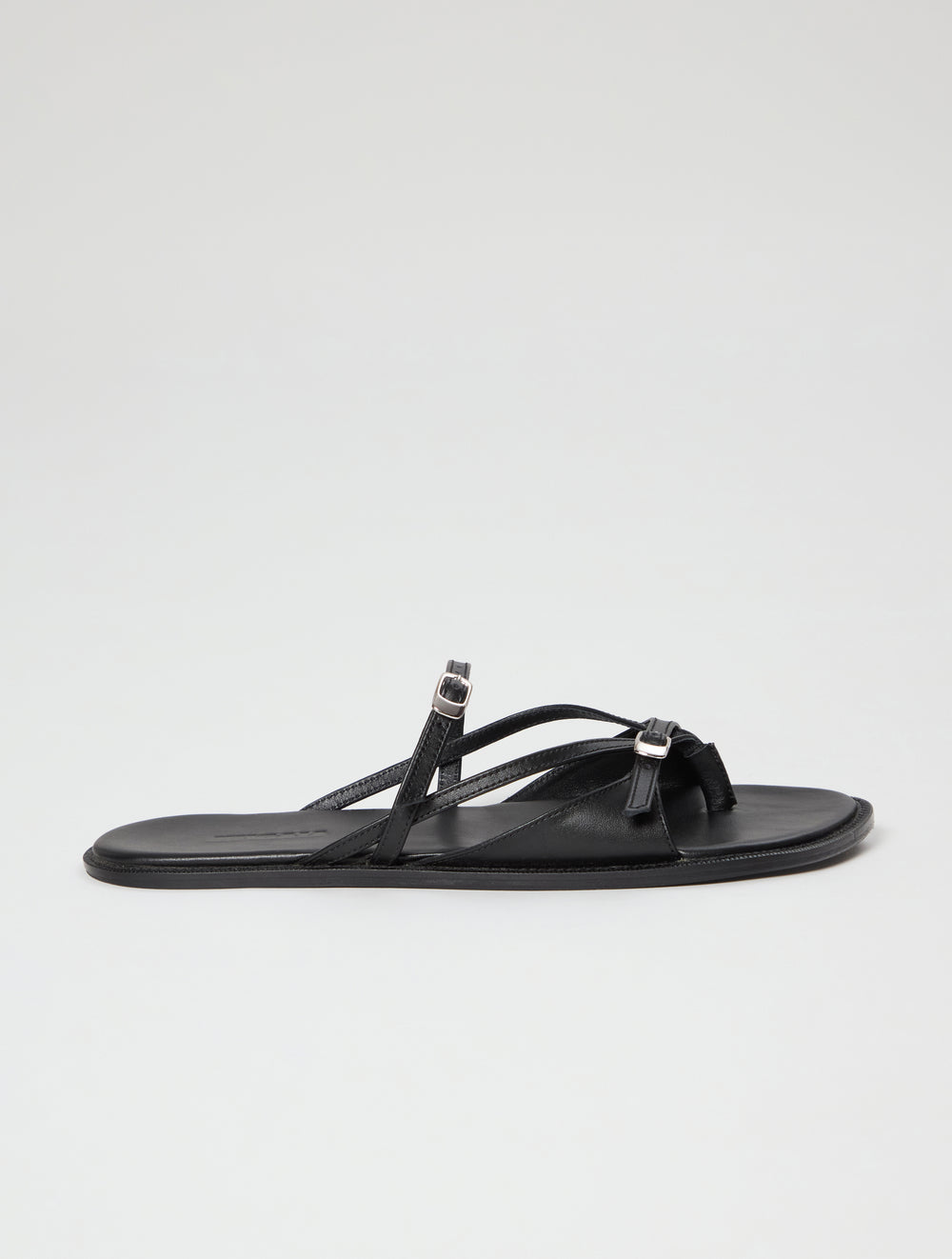 Ria Thong Straps Sandals in Black Leather