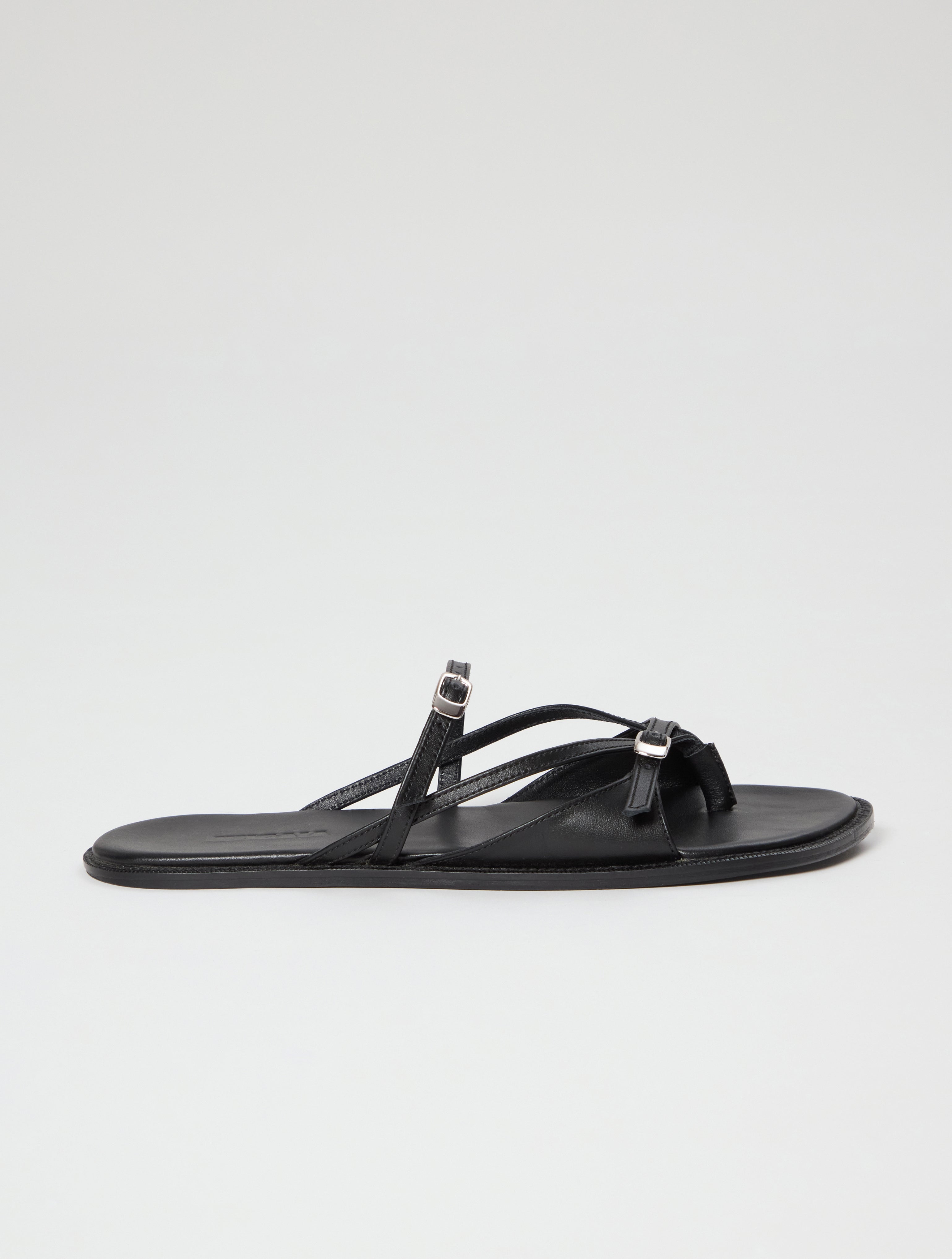 Ria Thong Straps Sandals in Black Leather