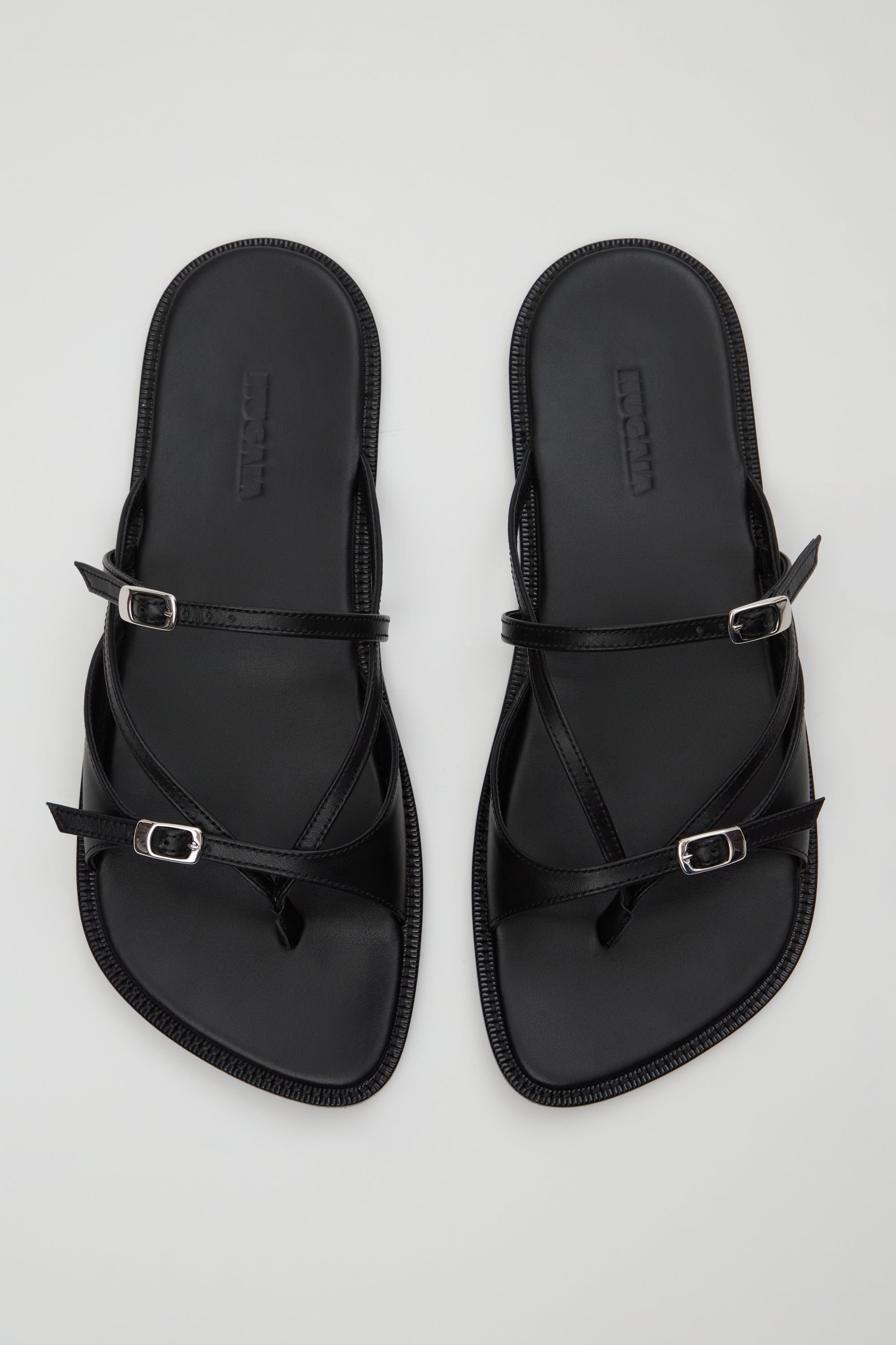 Ria Thong Straps Sandals in Black Leather