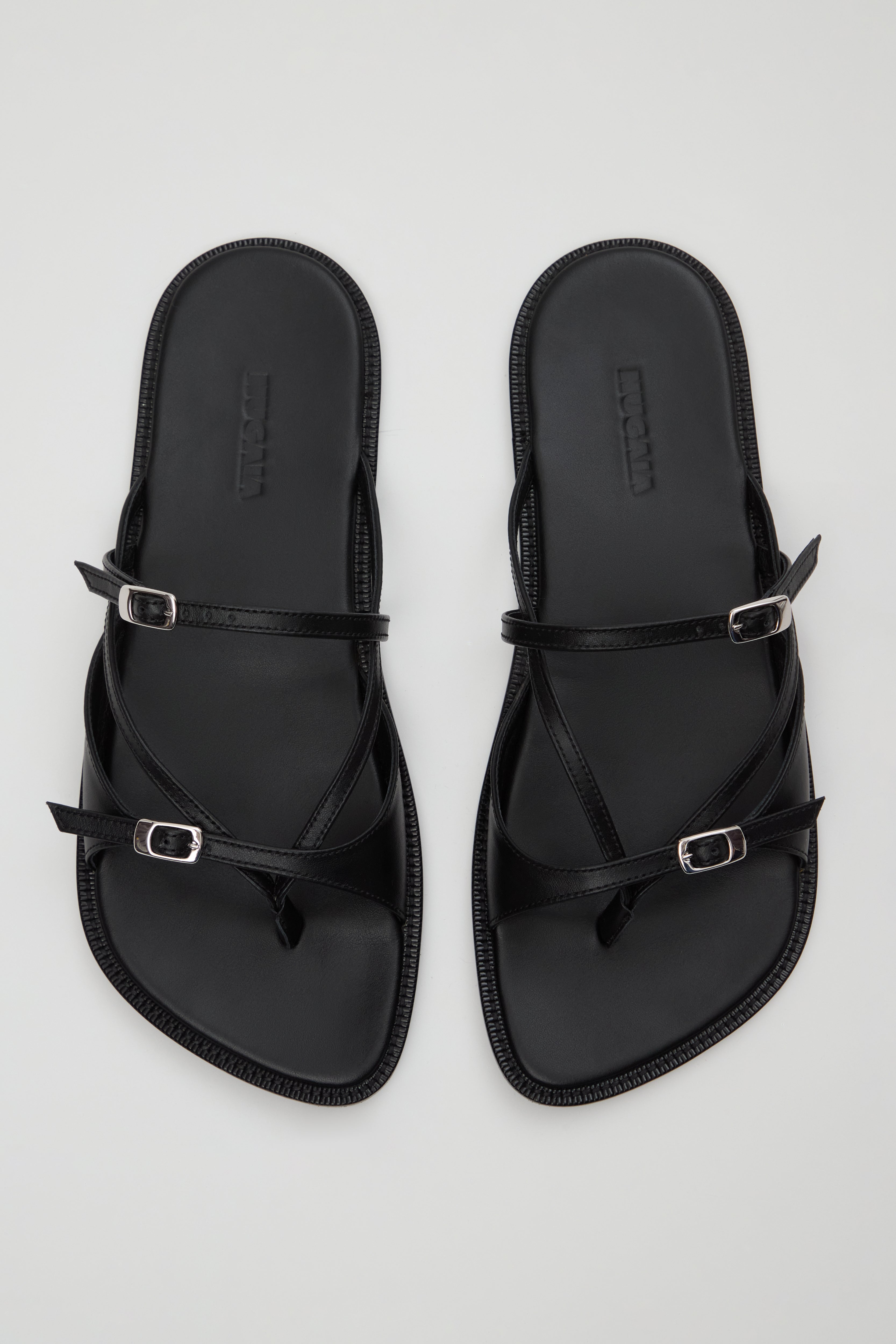 Ria Thong Straps Sandals in Black Leather