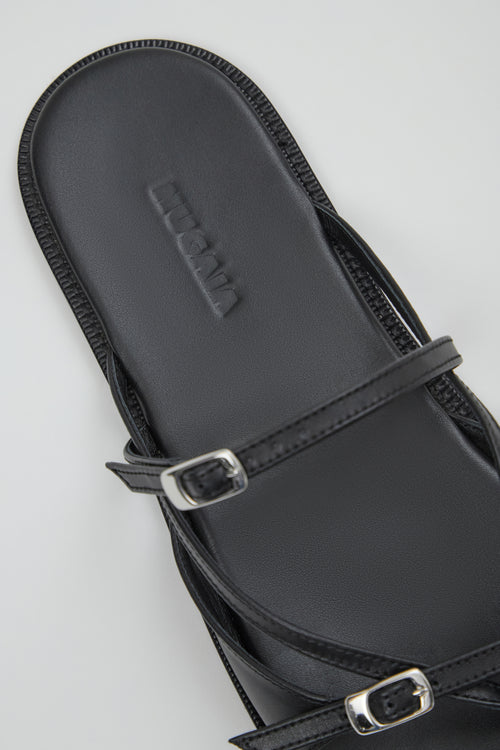 Ria Thong Straps Sandals in Black Leather
