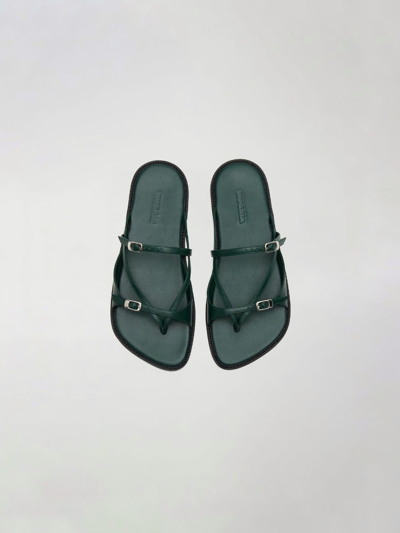 Ria Thong Straps Sandals in Pine Leather