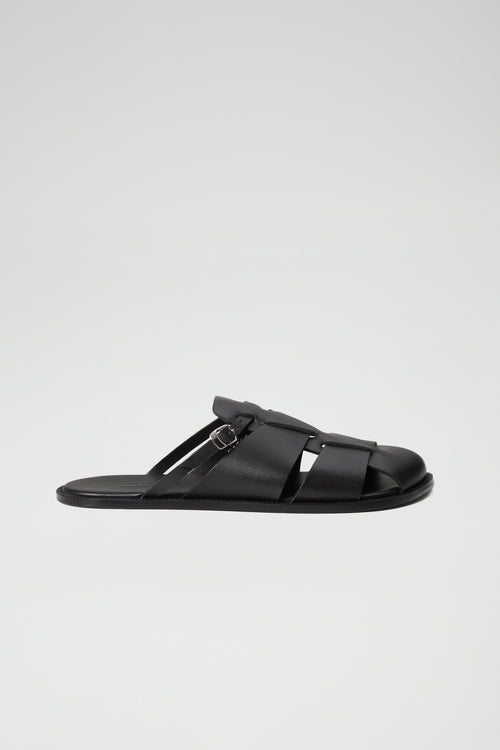 Astrid Fisherman Slippers in Black Leather