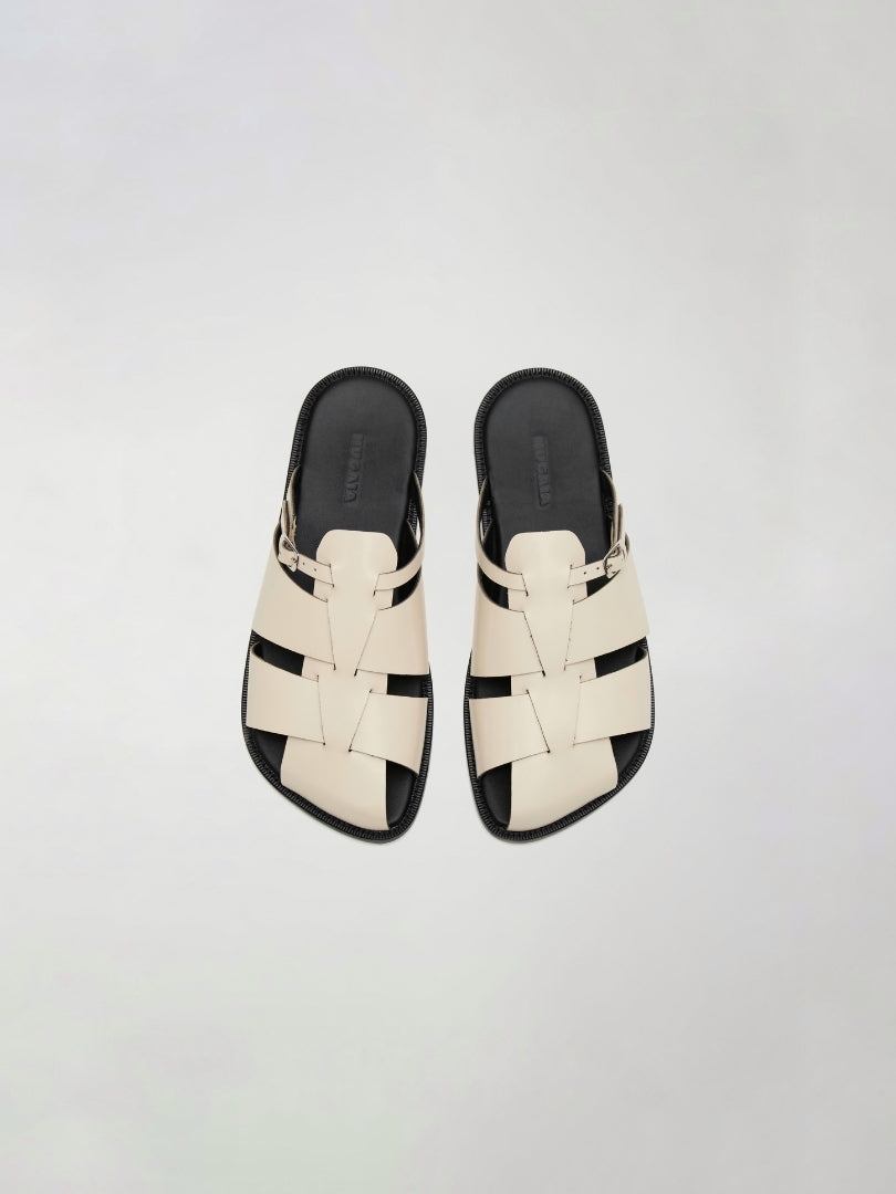 Astrid Fisherman Slippers in Chalk Leather