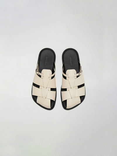 Astrid Fisherman Slippers in Chalk Leather