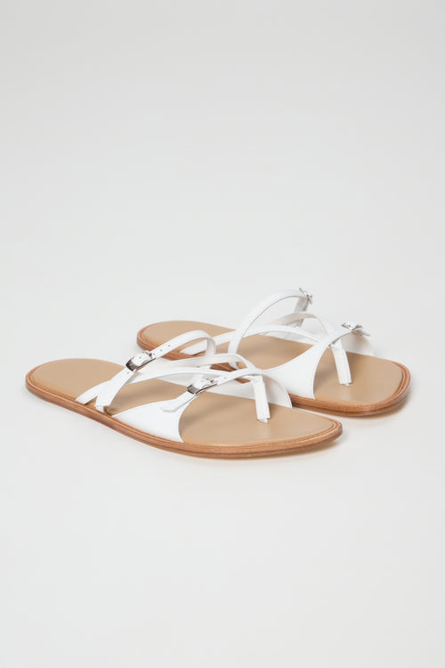 Ria Thong Straps Sandals in White Leather