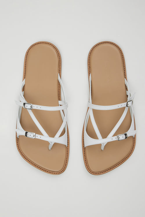 Ria Thong Straps Sandals in White Leather