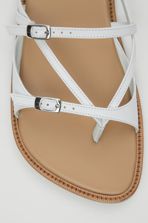 Ria Thong Straps Sandals in White Leather