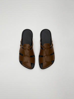 Astrid Fisherman Slippers in Dark Pecan Leather