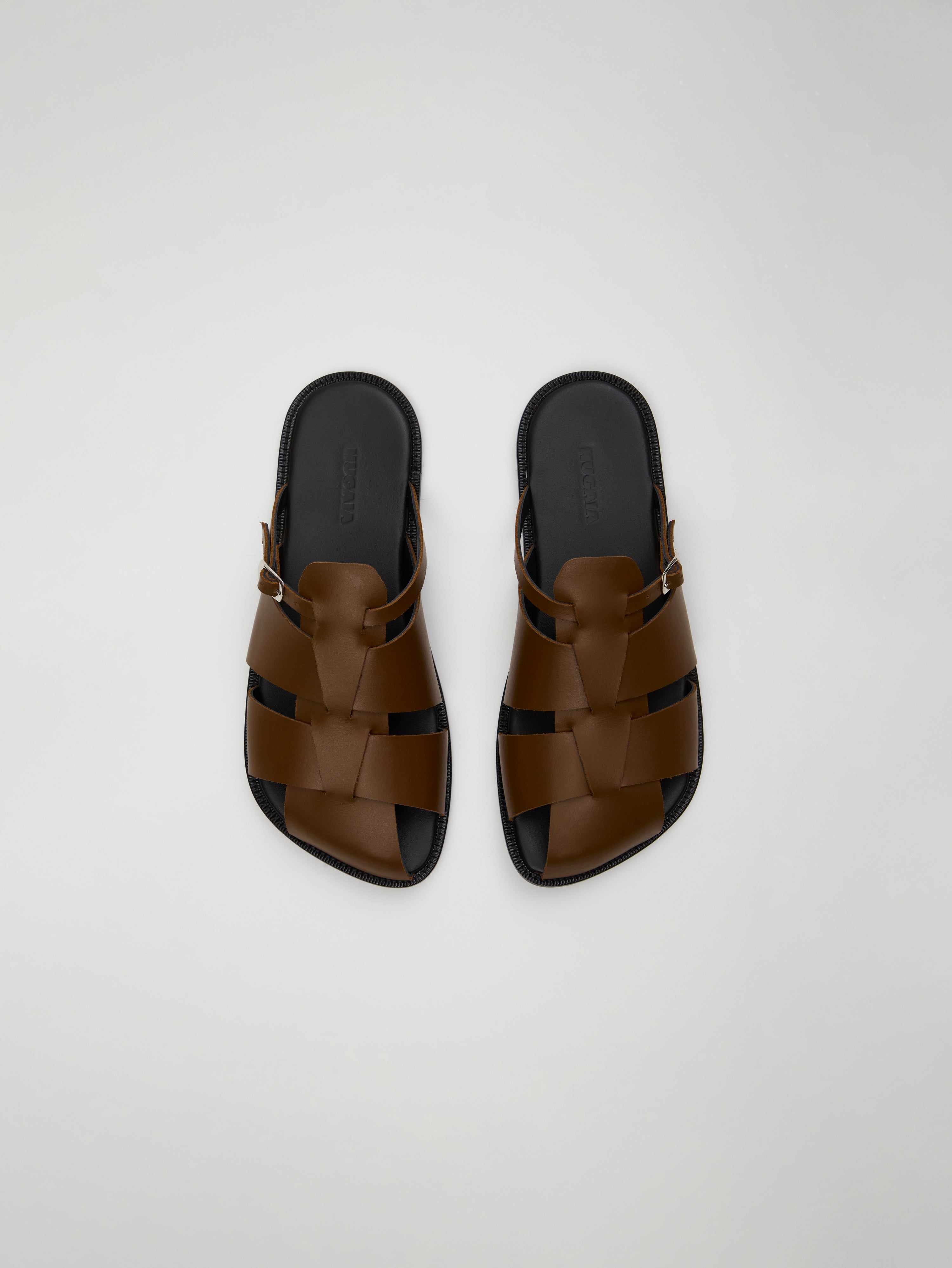 Astrid Fisherman Slippers in Dark Pecan Leather