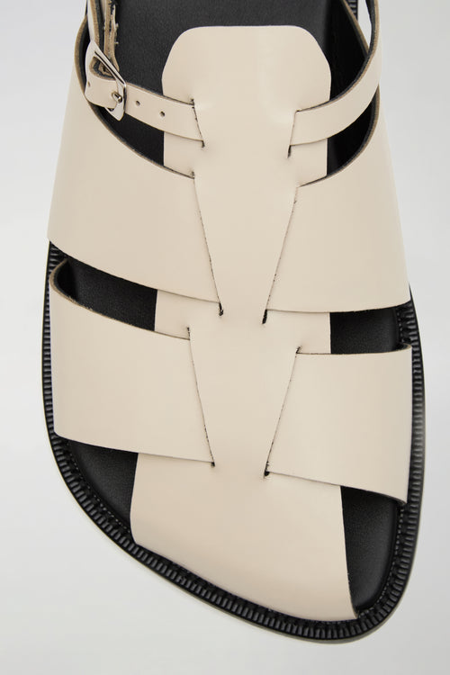 Astrid Fisherman Slippers in Chalk Leather