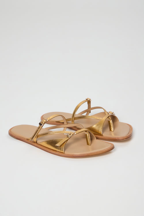 Ria Thong Straps Sandals in Dirty Golden Leather