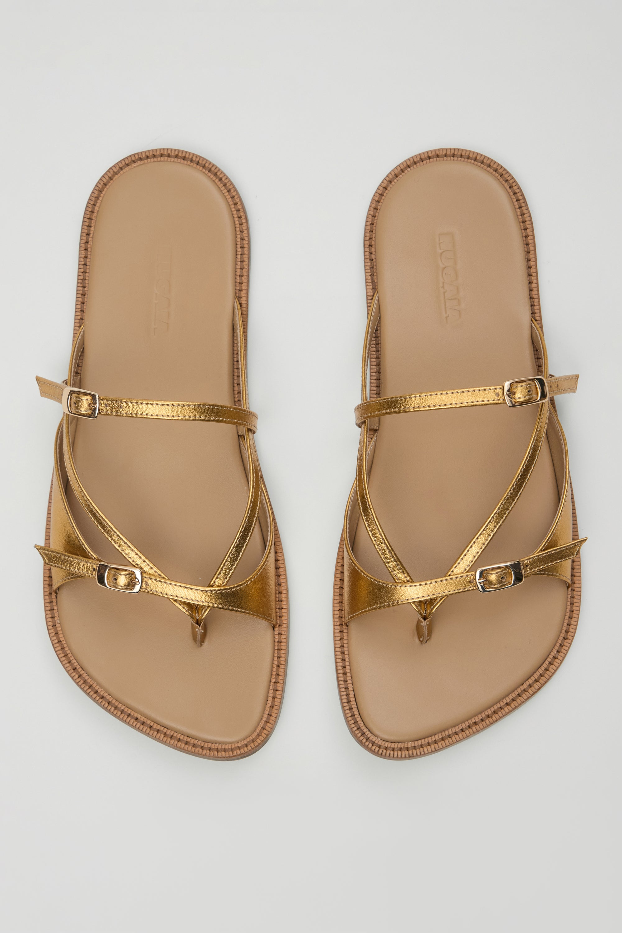 Ria Thong Straps Sandals in Dirty Golden Leather