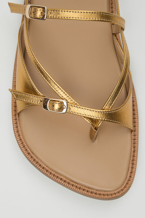 Ria Thong Straps Sandals in Dirty Golden Leather