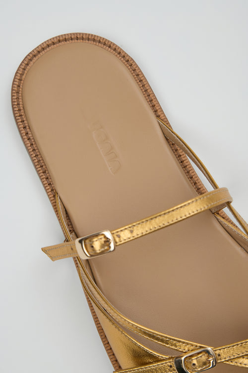 Ria Thong Straps Sandals in Dirty Golden Leather