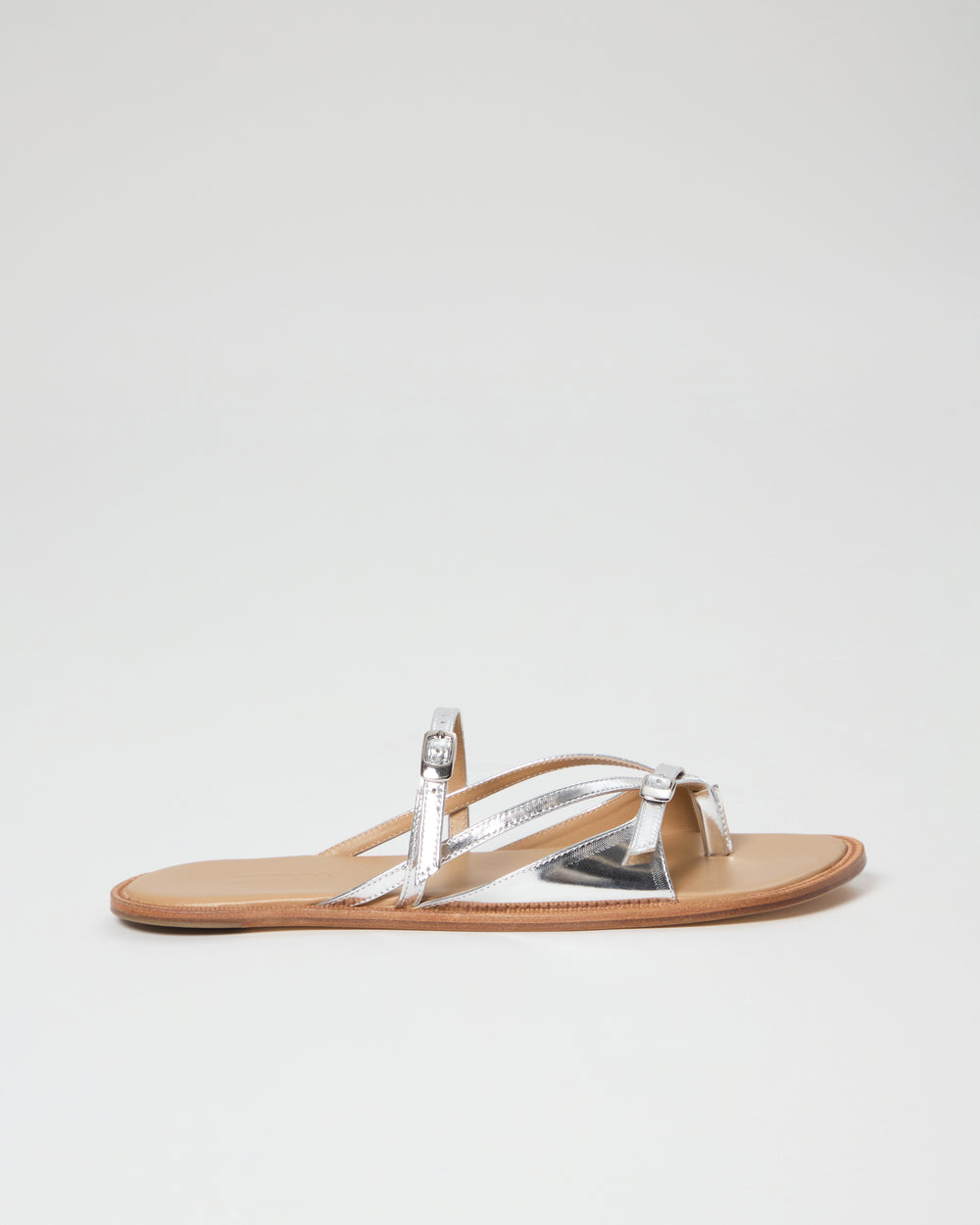 Ria Thong Straps Sandals in Metallic Silver Leather