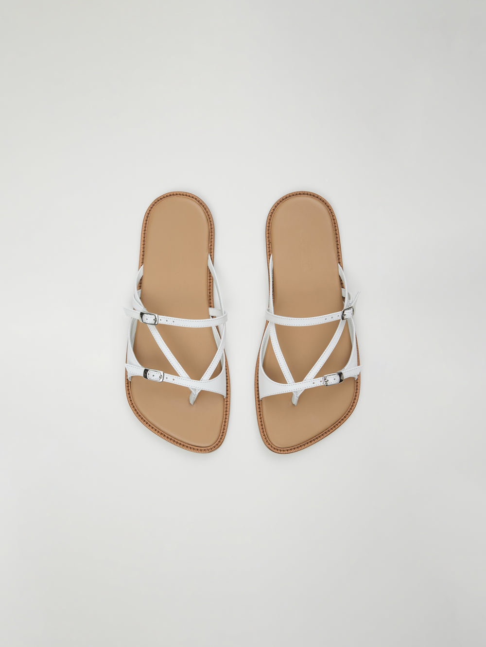 Ria Thong Straps Sandals in White Leather