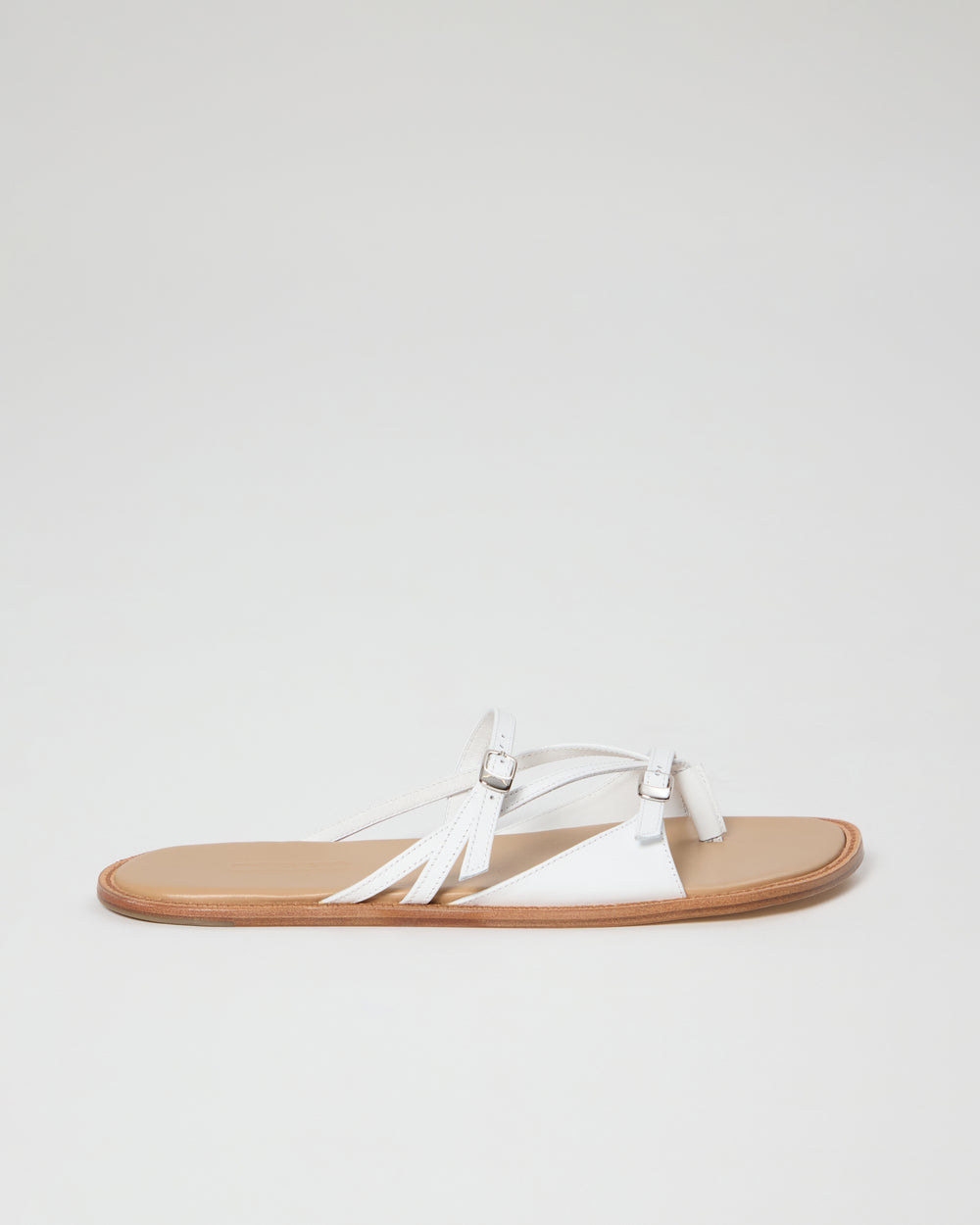 Ria Thong Straps Sandals in White Leather