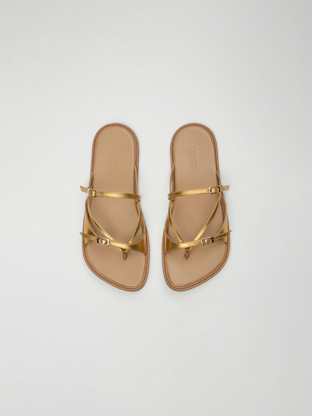 Ria Thong Straps Sandals in Dirty Golden Leather