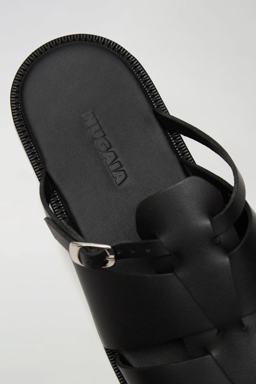 Astrid Fisherman Slippers in Black Leather