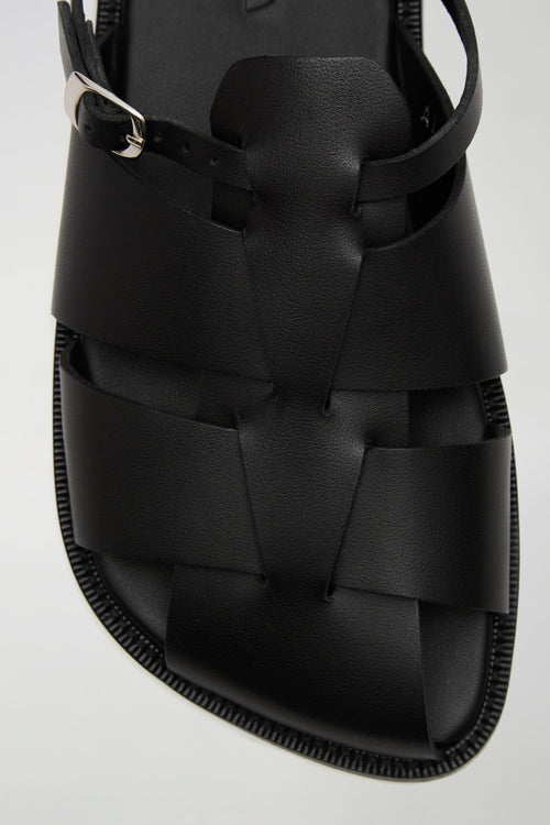 Astrid Fisherman Slippers in Black Leather